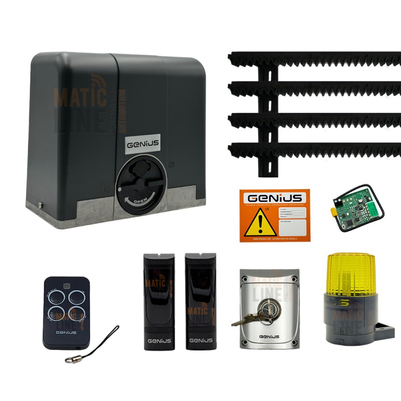 KIT D'AUTOMATISATION FAAC GENIUS BLIZZARD 230V POUR PORTAILS COULISSANTS POIDS MAX 500 KG AVEC RACK 4MT 104014/MT4
