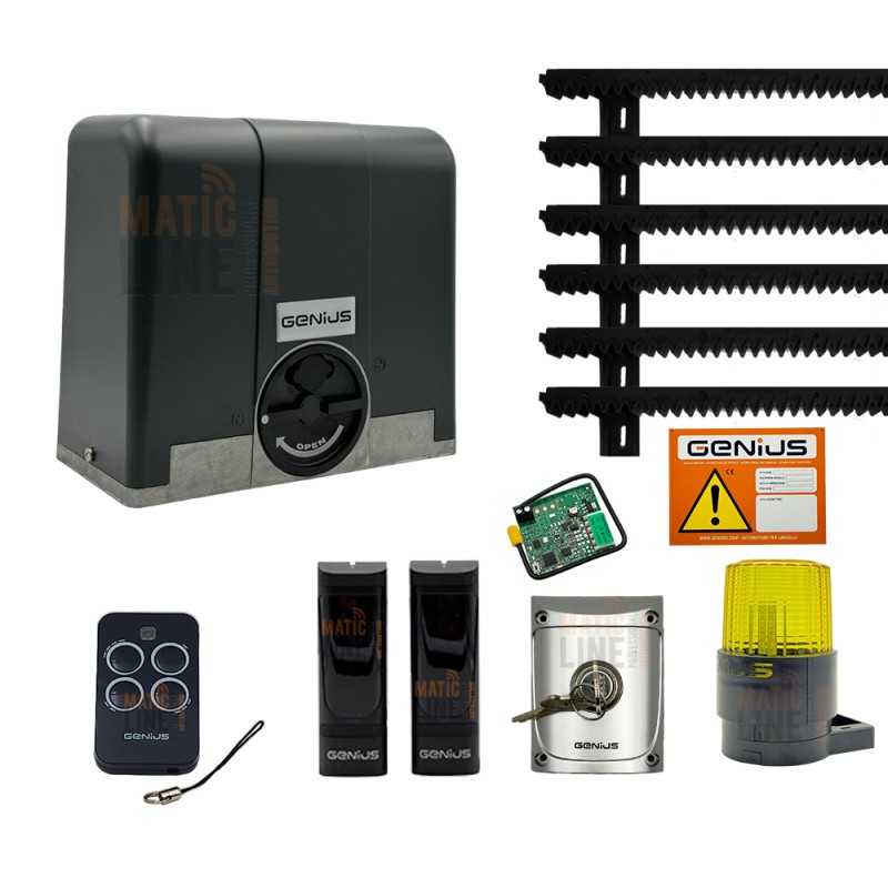 KIT D'AUTOMATISATION FAAC GENIUS BLIZZARD 230V POUR PORTAILS COULISSANTS POIDS MAX 500 KG AVEC RACK 5MT 104014/MT5