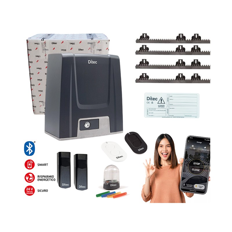DITEC KIT ION 24V 400KG BLUETOOTH CONNECTIVITY SLIDING GATE DITION4BL 4MT RACK ML321