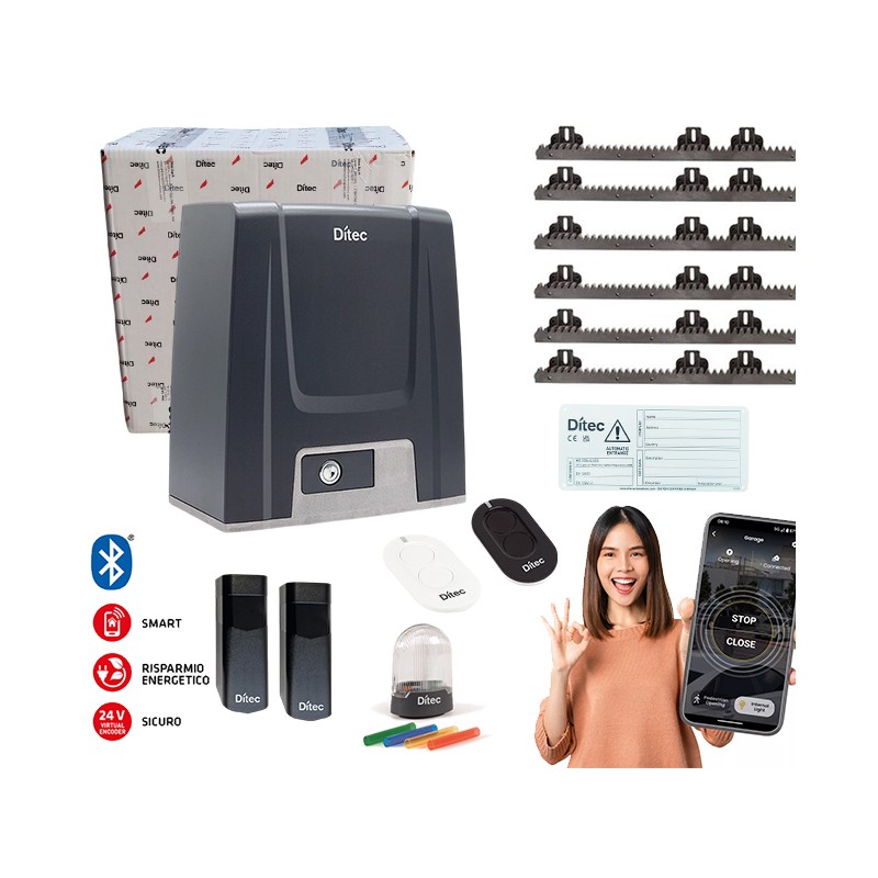 DITEC KIT ION 24V 600KG BLUETOOTH CONNECTIVITY SLIDING GATE DITION6BL 6MT RACK ML347